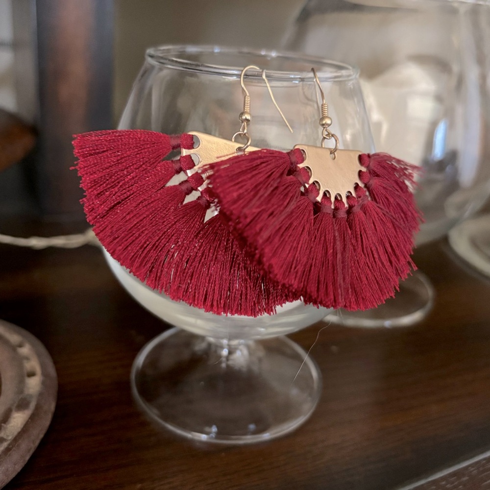 Red Boho Tassel Earrings